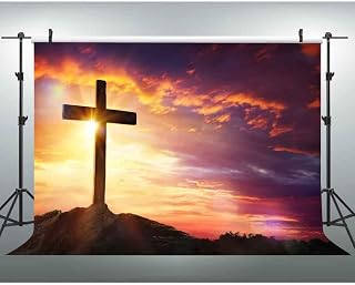 EOA 7(W) x5(H) FT Cross Jesus Christ Sunset Photography Backdrop Crucifixion Church Event Party Background Sepulcher Lord Pray Christian Backdrop Christmas Easter Religious Belief Studio Props
