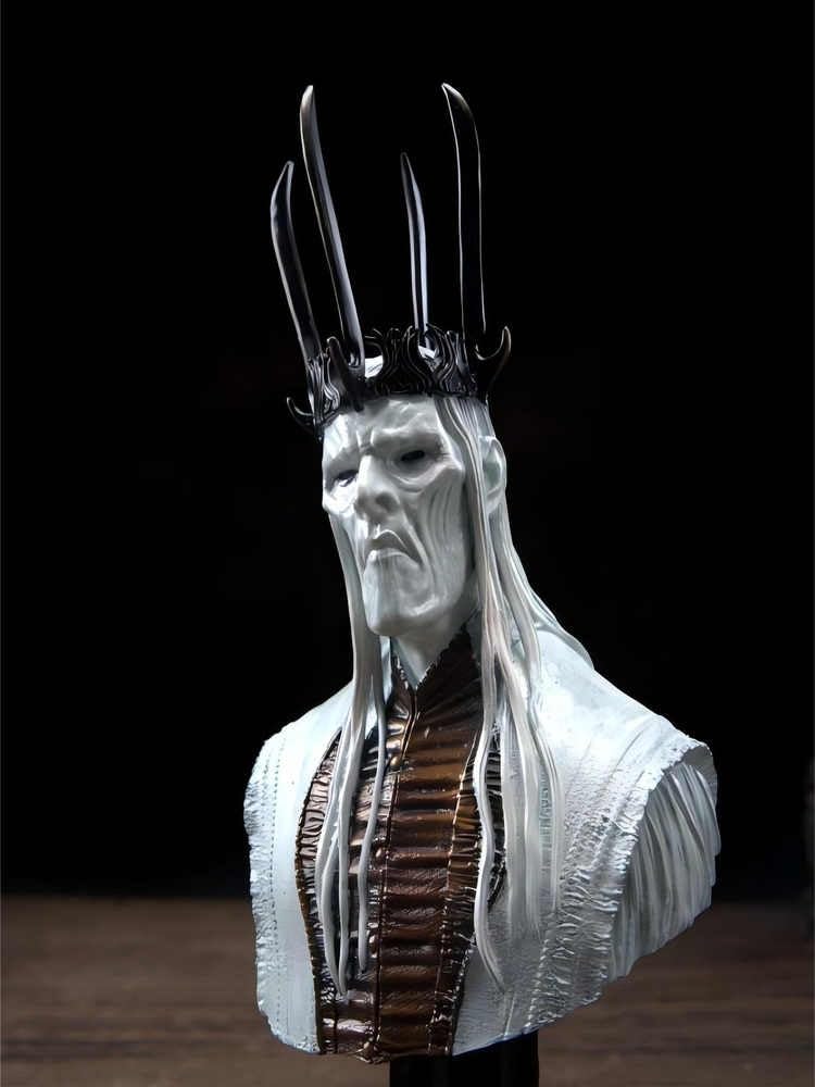 Figurka wojownika Dark Fantasy King, rzeźba wojownika z brązowym wykończeniem, gotycka średniowieczna figurka półciała, ekspozycja kolekcjonerska, dekoracja biurka (biała)