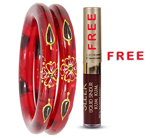 Image of NMII Traditional Glass With Diamond Cutting Pattern Glossy Finished Stylish Kada Set For Women And Girls | Crystal Glass Kada Bangles Set For Wedding, Festive