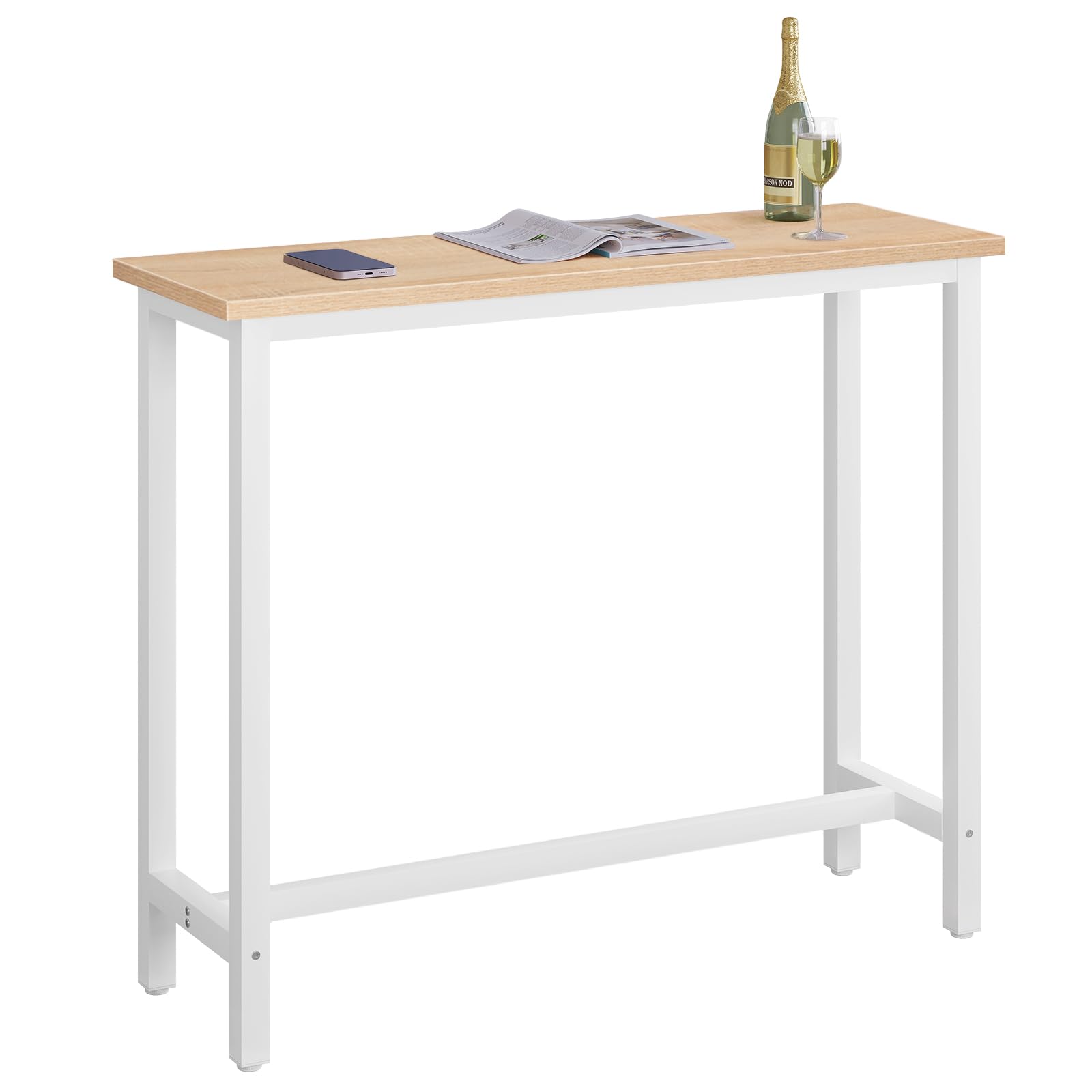 WOLTU Tavolo Alto con 2 Sgabelli, Set Pranzo per Cucina, Sala da Pranzo, Isola da Cucina, Sgabelli Rotondi, Struttura in Metallo, Design Industriale, Rovere Chiaro