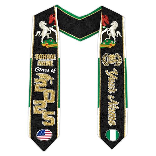 MonkeyVan Custom Nigerian Graduation Sash, Nigeria Graduation Stole Customize, Nigerian American Flag Graduation Sash 2025 Nigeria 11
