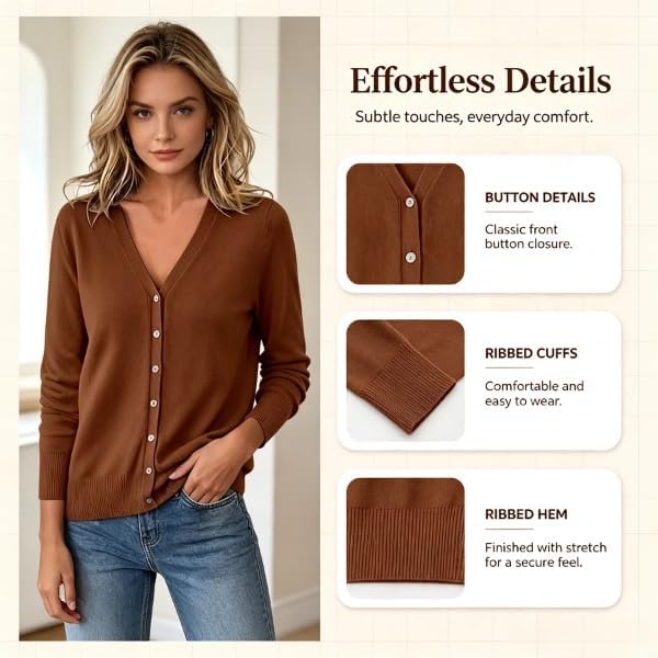 Drymnoc Lightweight Cardigan Sweaters for Women Button Up V-Neck Knitted Fall Sweater Long Sleeve Open Front Cute Cardigans - image 3