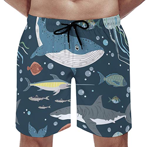 Ktewqmp Zomerzwembroek met haiwalvis en kwallen voor mannen, zwembroek met zakken Hawaïaans - Image 5