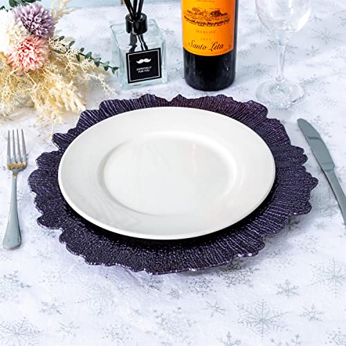 Jrhcgh 13" Round Purple Charger Plates Set Of 6, Plastic Reef Chargers For Dinner Plates, Wedding Supplies For All Holidays (Purple) #TOP5