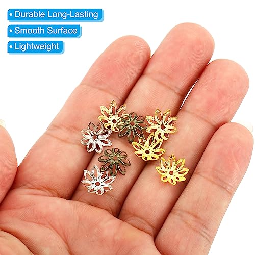 Tapas de cuentas de flores multicolor en metal hueco para bisutería, 11x4 mm 4