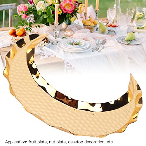 Serving Platter, 26X7.8X1.2Cm Zinc Alloy Creative Moon Shape Hammered Metal Fruit Bowl, For Fruit Plate, Nut Plate, Desktop Decoration #TOP4