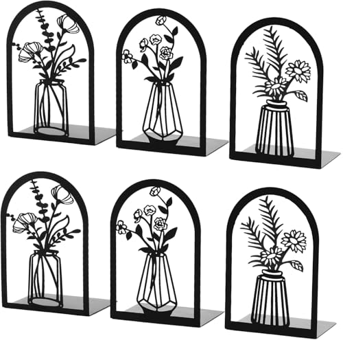 Bondream BONEND01 3 Pair Metal Bookends,Decorative Book Ends For Shelves,Non-Slip Book Stopper For Heavy Books,Flower Book Shelf Holder For Home School Office cover