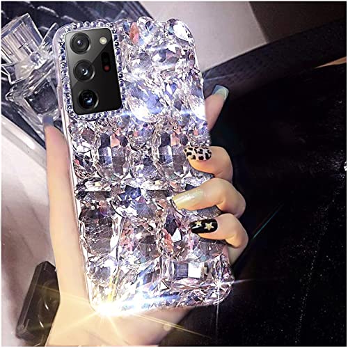 Cavdycidy for Samsung Galaxy Note 20 Ultra Diamond Case - 3D Glitter Sparkle Bling Luxury Shiny Crystal Clear Gems Cute Protective Girly Case - Sliver