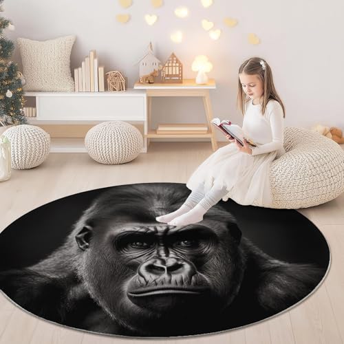 Tapis salon rond chimpanzé lavable machine moquette chambre - 5