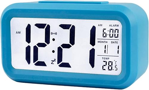 TXY Reloj despertador digital LED con luz de fondo, calendario silencioso, escritorio, electrónica, Bcaklight, reloj de escritorio (azul)