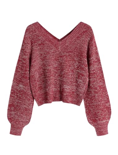 Image of ZAFUL Women's Cropped Sweater V-Neck Long Sleeve Pullover Jumper Knit Top