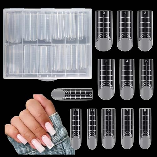 MUNZE 120 Piezas Uñas Postizas Moldes Uñas Acrilicas Cuadradas, 12 Tamaños Extensión De Poli Gel Dual Nail Forms, Para Manicura Y Diy Nail Art,Tips De Extensión De Uñas Para Polygel Para Uñas.