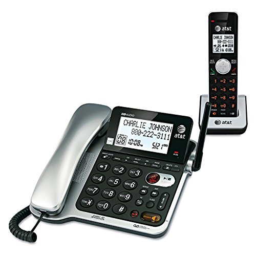 AT&T CL84102 DECT 6.0 Expandable Corded/Cordless Phone with Answering System and Caller ID/Call Waiting, 1 Corded and 1 Cordless Handset,Silver and Black