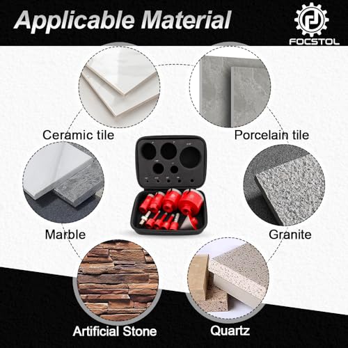 Image of Diamond Core Drill Bit Set - FOCSTOL 10pcs (6 /8 /10 /25 /35 /50 /65mm+10mm Finger Milling Bit+50mm Beveling Chamfer Bit+Hex) Hole Saw Kit for Porcelain Ceramic Tile Marble Granite with 5 /8''-11 Thread