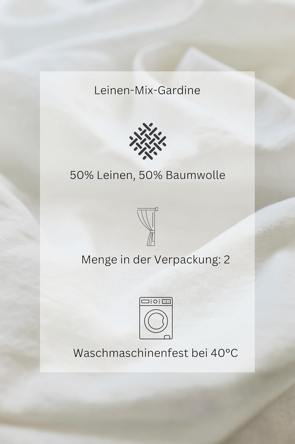 Jotex Milly Linen-Mix Multifunktionsgardine 2er-Set, Hochwertige Halbtransparente Leinen und Baumwolle Gardinen (2er-Pack) - Naturweiß, 140 x 220cm