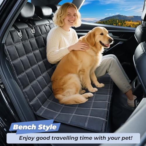 KYG Hundedecke Auto Rückbank 4-in-1,Rücksitz mit Seitenschutz,100% Wasserdicht,Kratzfeste rutschfeste Hundesitz Auto Rückbank für PKWs, LKWs, und SUVs 135x147cm Schwarz