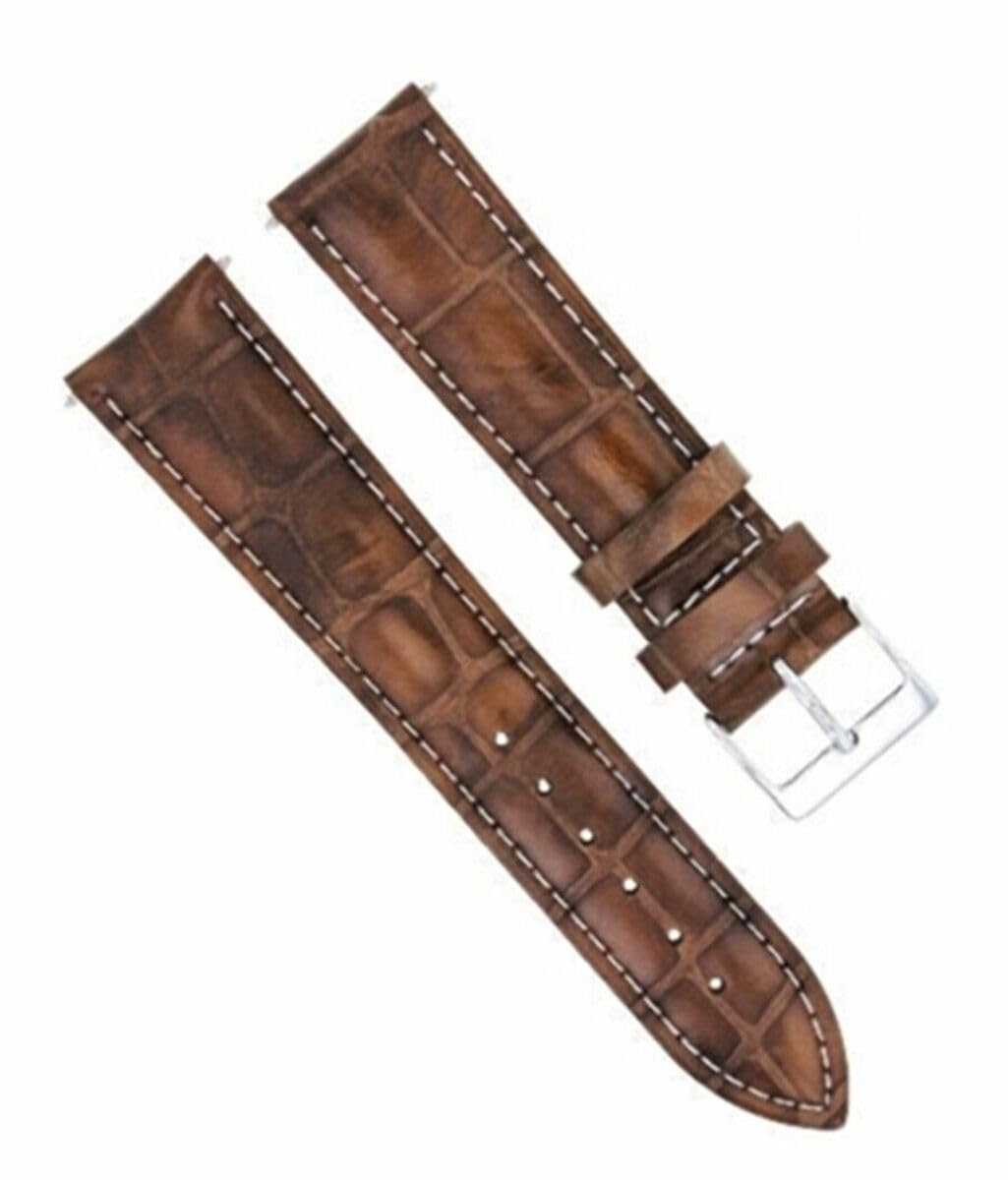 20/16mm Leather Watch Band Strap Compatible With 36mm Rolex Datejust Light Brown With Whi…