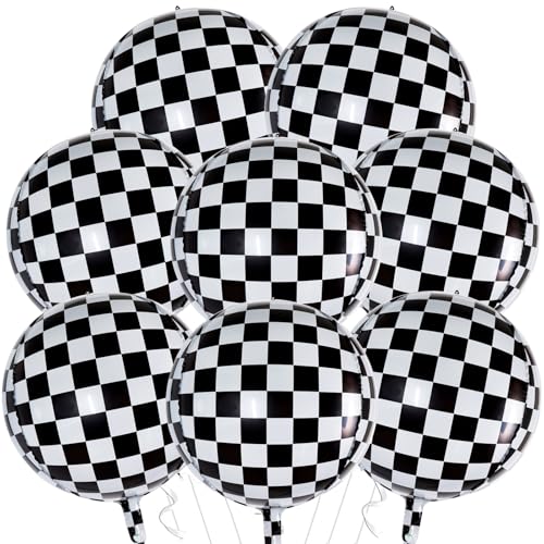 Image of TONIFUL 8Pcs 4D Checkered Balloons 22 Inch Sphere Checkereds Foil Balloons