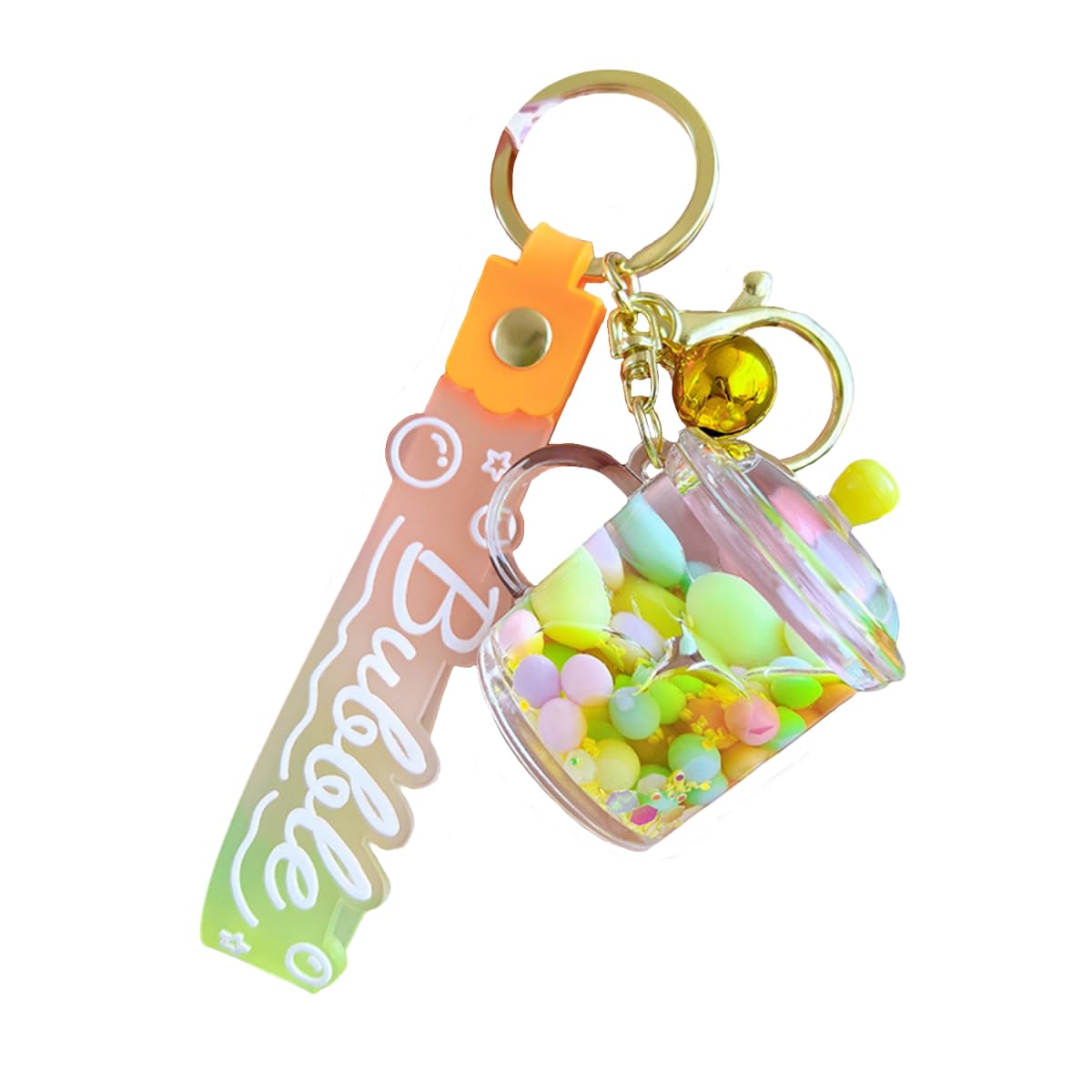 ZDHC Cute Mug Quicksand Keychain Creative Moving Liquid Rainbow Bean Floating Keyring Car Keys Bag Pendant for Women