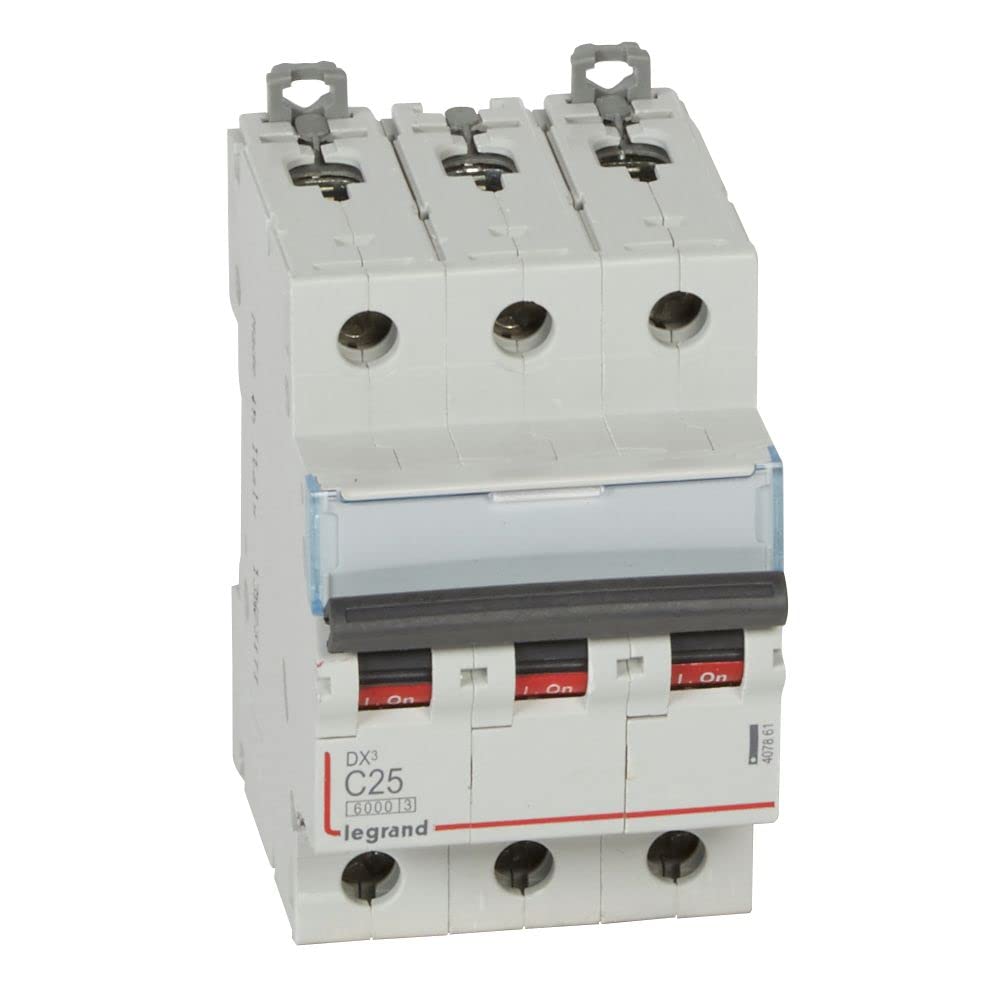 Legrand 407861E, Magnetic Thermal Automatic Switch, 3P, 25A, C Curve, 10 kA, 3 module, DX3, white, 25 Amperios
