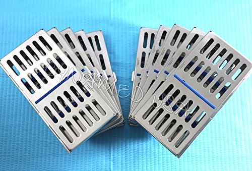 10 German Premium Quality Dental Autoclave Sterilization Cassette Rack Box Tray for 7 Instruments Blue CYNAMED