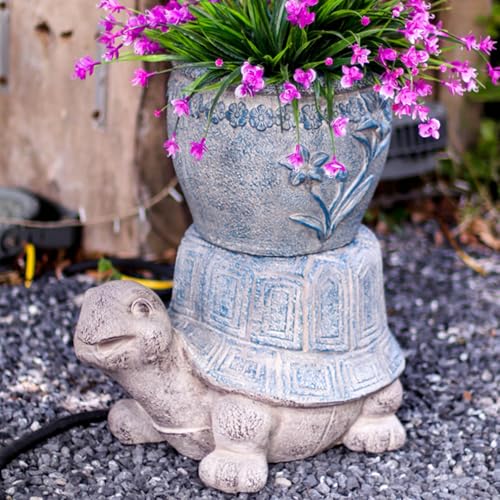 Taburete de tortuga para jardín, figura de fibra al aire libre, soporte para flores y plantas, adorno para césped, decoración de escultura de animales