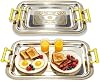 Set de 3 Bandejas de Servir de Metal con Manijas, Bandejas Rectangulares Decorativas de Acero Inoxidable de 18" para Café, Postres, Exhibición de Joyas, Buffet, Fiestas de Bodas y Decoración de Cocina y Hogar en Oro y Plata 2