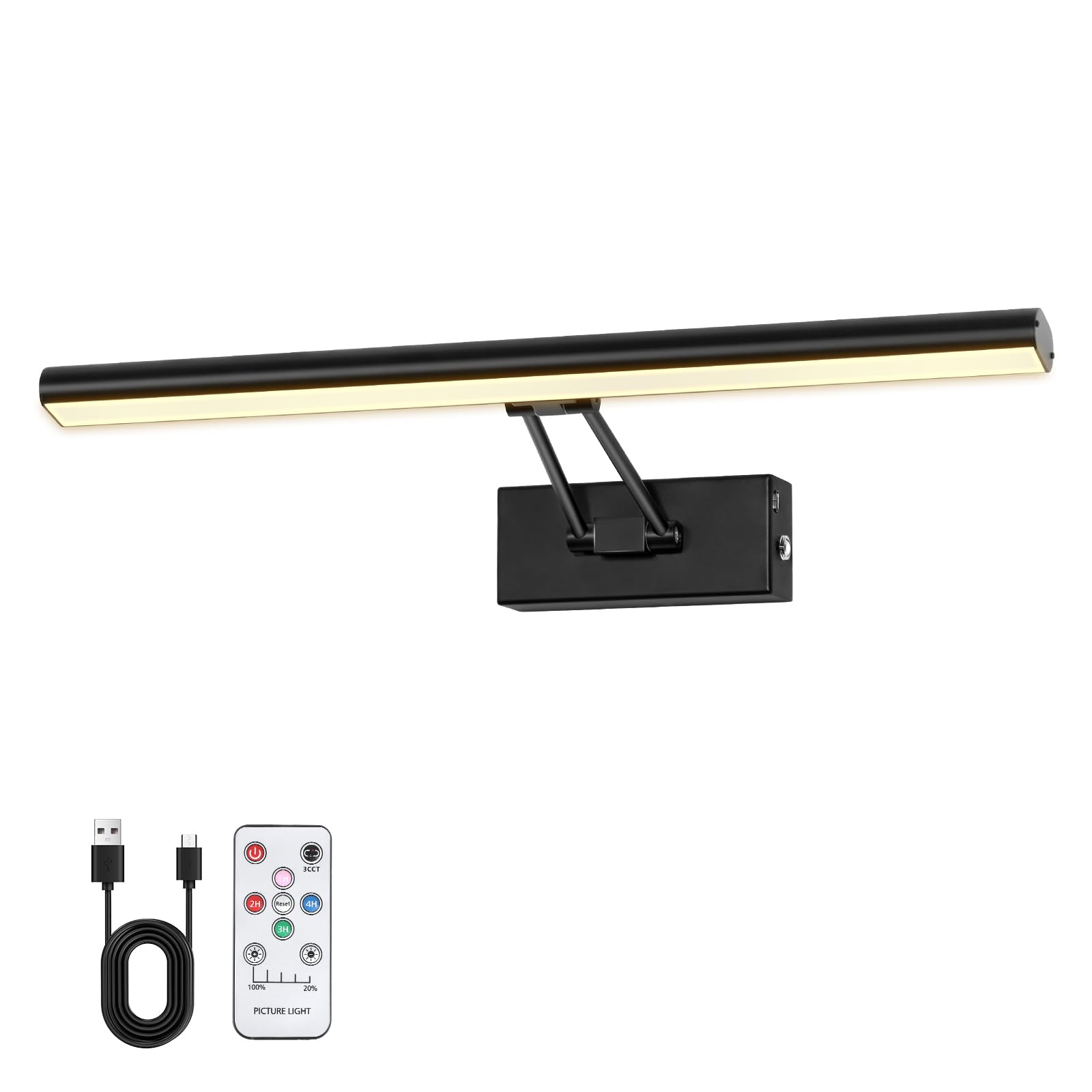Picture Light, 16 inches Art Light, Picture Light Battery Operated,3CCT Picture Lights for Wall,Battery Operated Wall Lights,Gallery Light for Wall,Photo,Library (Matt Black)