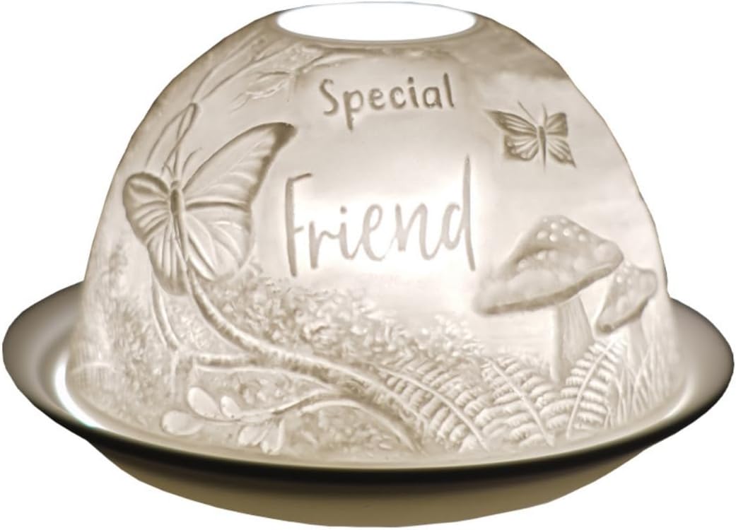 Cello Special Friend Woodland Tealight Dome, Porcelain Candle Holder With Loving Message. Use Tealights or LEDs. Sentimental Friendship Gift For Women