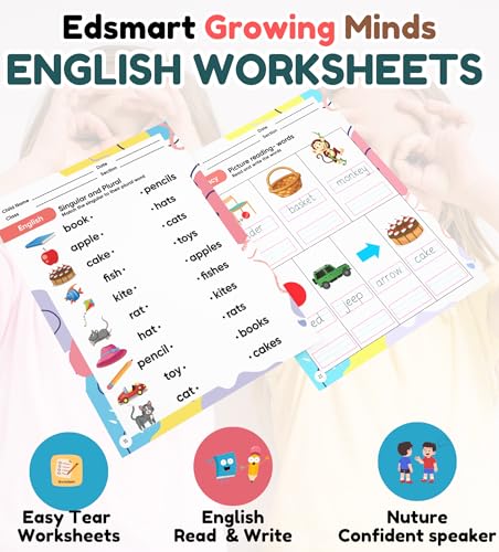 Image of Edsmart Senior KG Worksheets for CBSE | 3 book Combo for English and Phonics, Math worksheets and EVS | Pre-primary worksheets for LKG (Edsmart Growing Minds)
