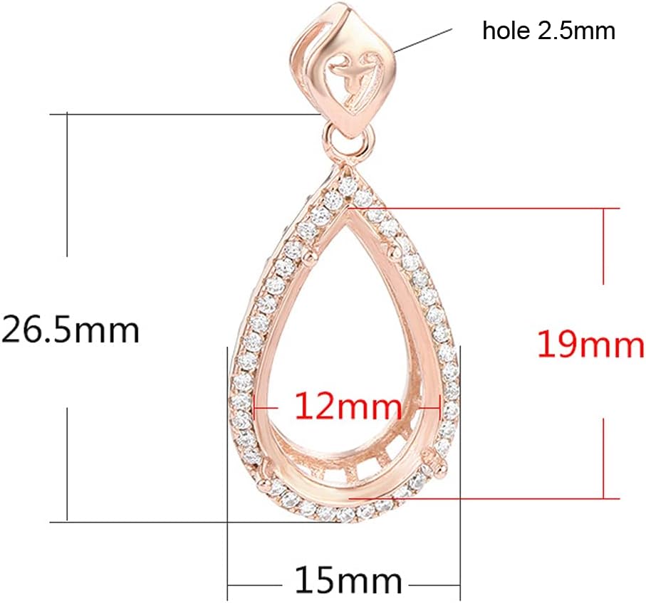 925 Sterling Silver Zircon Pave Pendant Base Teardrop Cabochon Pendant Setting for 12X19mm Gemstone DIY Jewelry Finding for Women