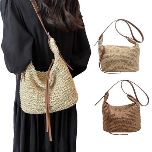 Stylish and Elegant Pleated Handle Bag Spacious Shoulder Bag Straw Crossbody Purse for Women3