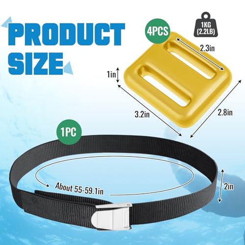 Tellegloww 4 Pcs 2.2 lb Dive Weights Belt for Scuba Diving Coated Dive Weights Nylon Dive Belt with 1 Metal Quick Release Buckle for Free Diving Spear Fishing