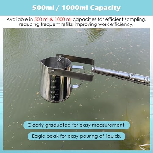 Telescopic Water Sampler Kit - 304 Stainless Steel Dipper with 1000ml Graduated Beaker, Extendable 3.3'-8.2' Pole for Water Quality Sampling and Testing