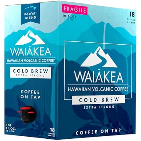 Waiākea - Hawaiian Volcanic Coffee - Medium Roast Cold Brew, 3L (101 Fl Oz) - Hawai'i Blend - Extra Strong - Spouted Box - Kona Coffee - 100% Single Origin Coffee - 18 Servings - Non GMO, Fair Trade Cover