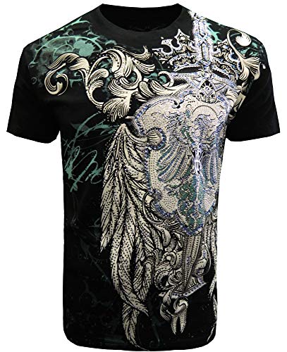 Konflic NWT Spirit of The Gladiator with Rhinestone Graphic Design Men's Tee Black