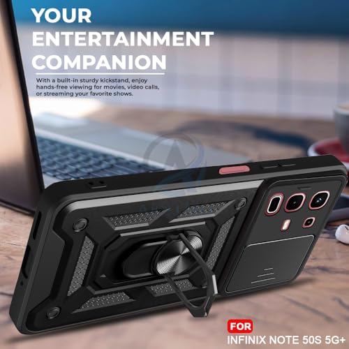 Image of AESTMO Tough Armor Inifnix Note 50S 5G+ Bumper Back Case Cover | Ring Holder & Sliding Camera Shield Cover | 360 Degree Protection Back Case Cover for Inifnix Note 50S 5G+ (Black)
