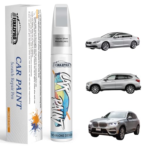 Image of A83 Glacier Silver Metallic Touch Up Paint for BMW, Color Exact Match Car Paint Scratch Repair Remover Pen Kit Quick & Easy Fix Vehicle Chips and Automotive Nicks Scuff