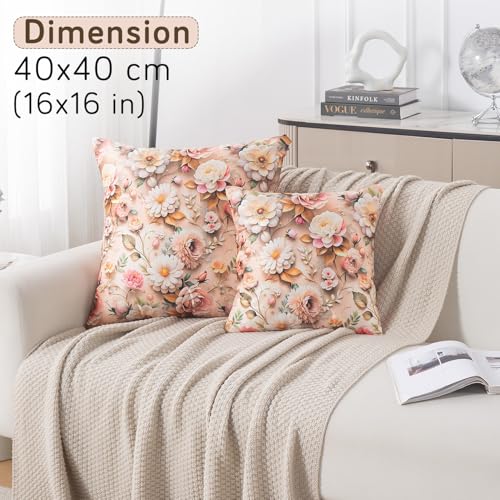 Image of HOKIPO 'Nature Muse 7D' Premium HD Printed Holland Velvet Sofa Cushion Cover | 16x16 Inch (40x40 cm) | Pack of 2, Rose Symphony (IN-923-D5*2)
