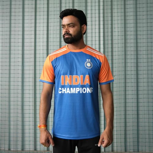 Image of Unisex Customized and Personalized Indian Blue & Orange Regular Fit Jersey with Name & Number 2024 and 2026