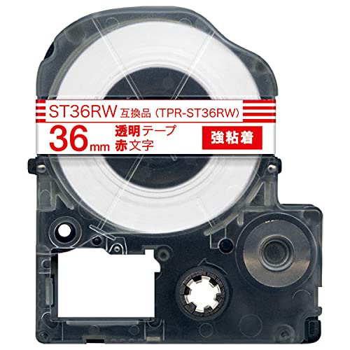 キングジム用 テプラ PRO 互換 テープカートリッジ ST36RW 36mm 強粘着 透明テープ 赤文字