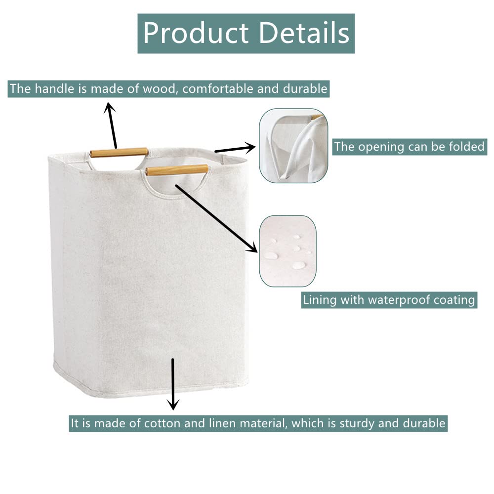 Cesto Ropa Sucia Plegable Portátil 40×30×30 cm con Mango de Madera, Impermeable para Salas, Dormitorios, Viajes