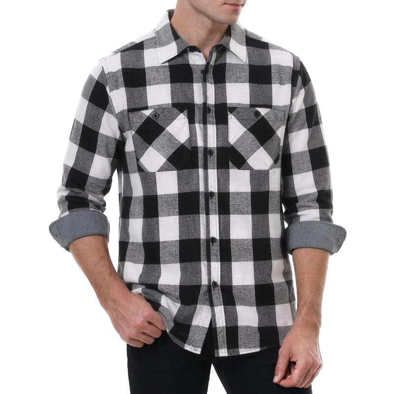 WARHORSEE Flannel Shirt for Men Long Sleeve Button Down Plaid Shirts