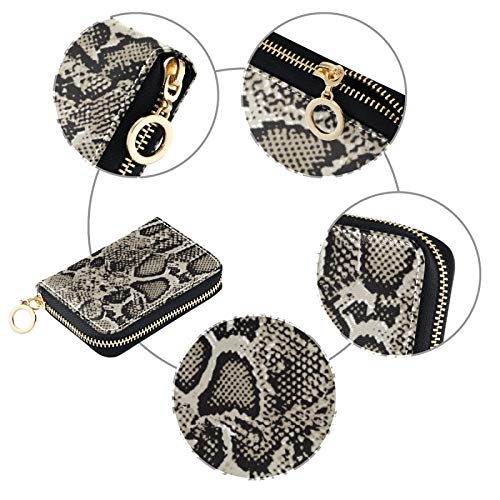 OTVEE Snake Skin Animal Pattern RFID Credit Card Wallet, Microfiber Leather Zipper Card Case Holder for Women3