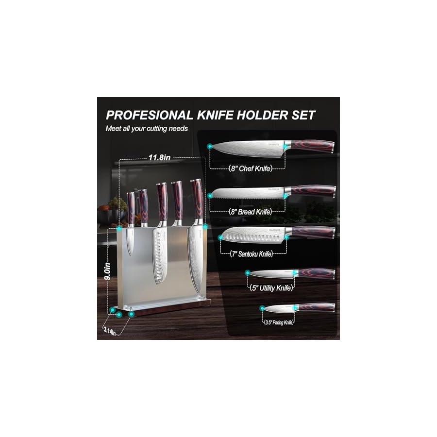 Kitchen-Knife-Set-With-Block-Chef-Knife-Block-Set-High-Carbon-Stainless-Steel-Knives-with-Magnetic-Knife-Block-Holder-Versatile-Knife-Block-Sets-for-Kitchen-Professional-Kitchen-Knives-Set-6-Pcs Kitchen Knife Set With Block: Chef Knife Block Set, High Carbon Stainless Steel Knives with Magnetic Knife Block Holder, Versatile Knife Block Sets for Kitchen, Professional Kitchen Knives Set - 6 Pcs