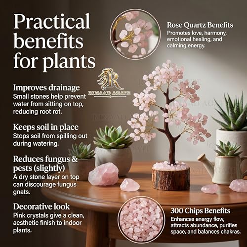 Image of Rose Quartz Crystal Tree with 300 Chips | 11 Inch Vastu Feng Shui Healing Stone Tree for Love, Wealth & Positive Energy | Spiritual Healing Crystal Bonsai Tree for Office & Living Room