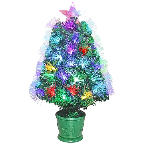 VEYLIN 2ft Fiber Optic Christmas Tree Small Xmas tree for Home Office Decoration (Green)
