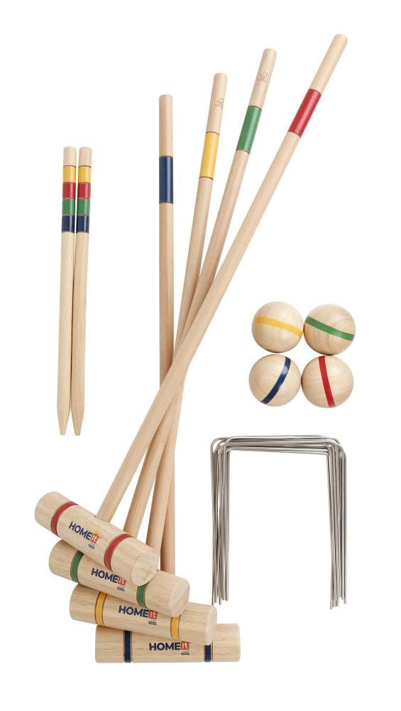 Home It® Juego de croquet premium para niños y adultos para 4 personas con 4 bolas de madera de goma