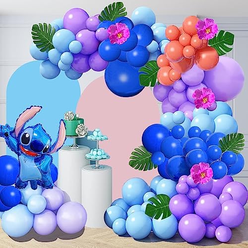 123Pcs Stitch Balloons Decoration Garland Arch Kit Include Blue and Purple Balloons,Stitch Foil Mylar Balloons for Kids Stitch Birthday Party Supplies Baby Shower Party Decorations (blue)