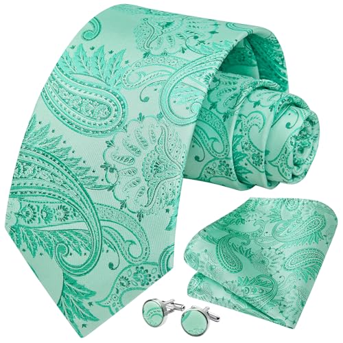 Image of HISDERN Ties for Men Paisley Floral Mens Ties and Pocket Square Cufflinks Set Classic Business Necktie Handkerchief